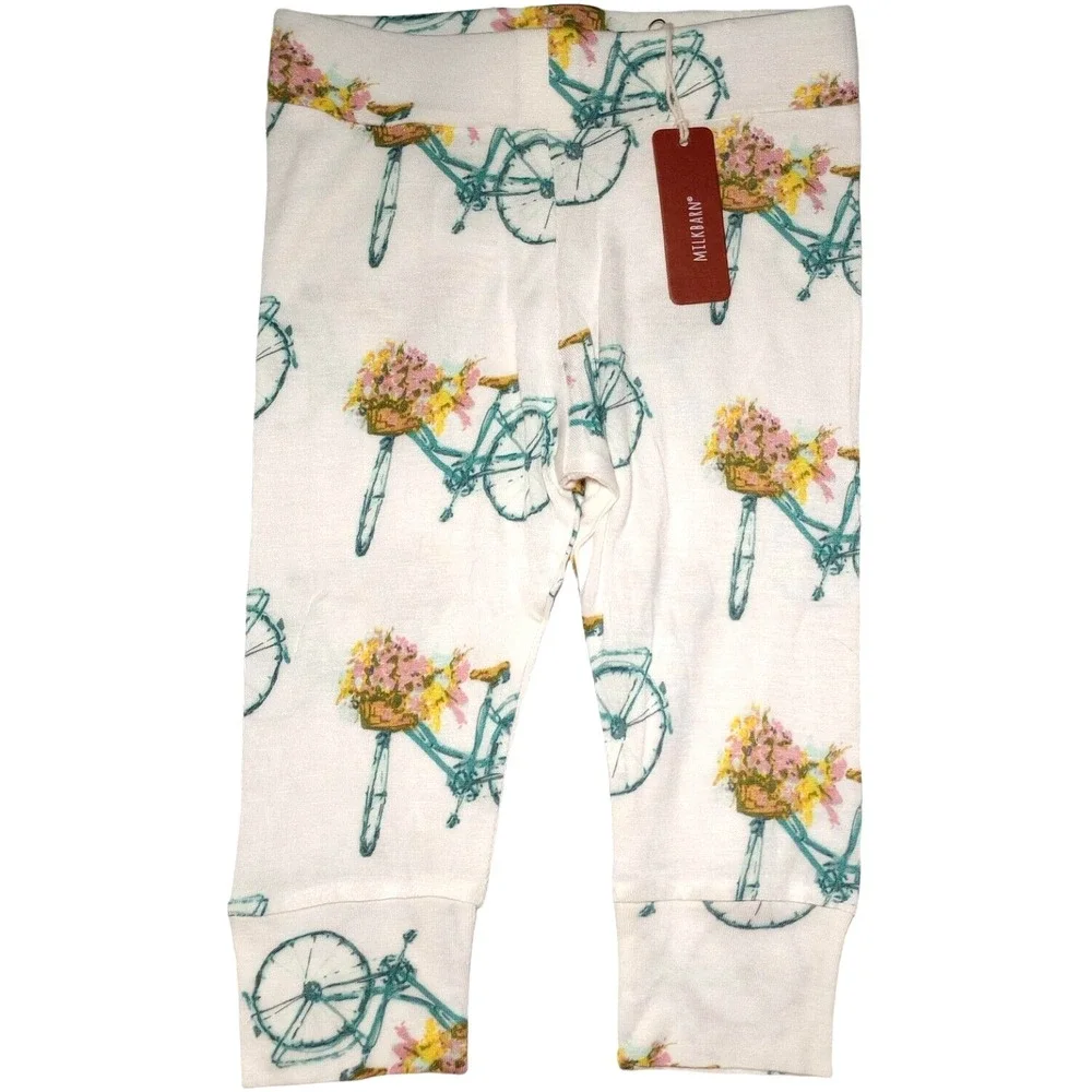 Milkbarn White Bicycle Baby Girl Pants‎ 6 9 12 Mos Rayon From Bamboo Soft Bike